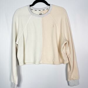 Madewell Medium MWL Airyterry Colorblock Crop Sweatshirt Cream Pink Crew Neck